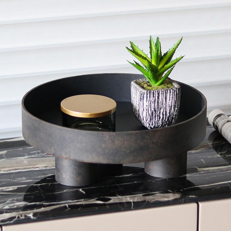 Nordic Three-legged Round Metal Fruit Plate Ornaments Home Model Room Living Room Bedroom Dining Room Storage Tray Decorations
