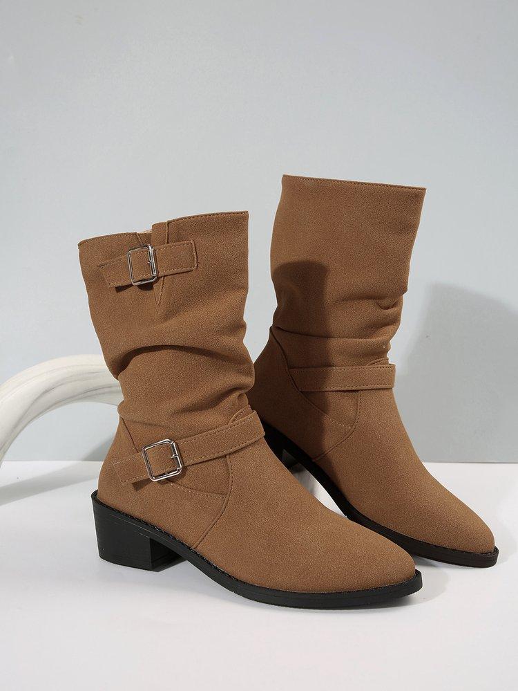 

Женские ковбойские сапоги из искусственной замши, ковбойские сапоги в стиле вестерн с круглым носком, ботильоны до середины голени, женские короткие ботинки на толстом блочном каблуке без застежек 42 темно-коричневого