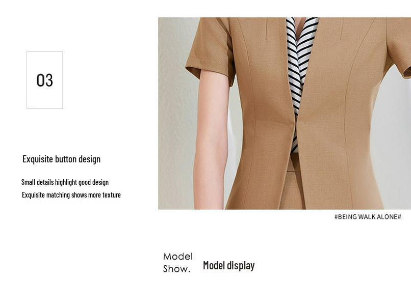 Chic Black Short-Sleeved Collarless Suit Set: Professional Workwear for Sophisticated Women