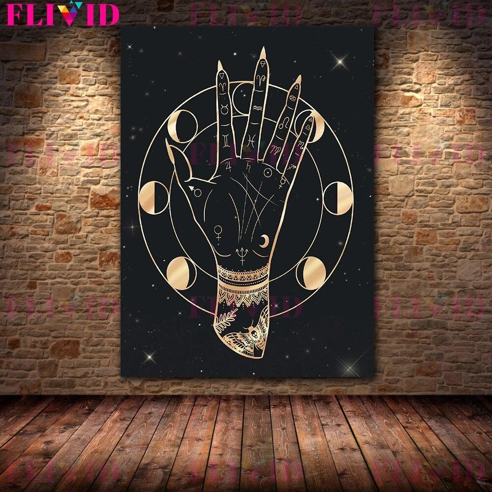 Gold Witchy Art Poster And Print Gothic Home Decor Witch Astrology Constellations Wall Art Witches Calendar Canvas Painting No Frame