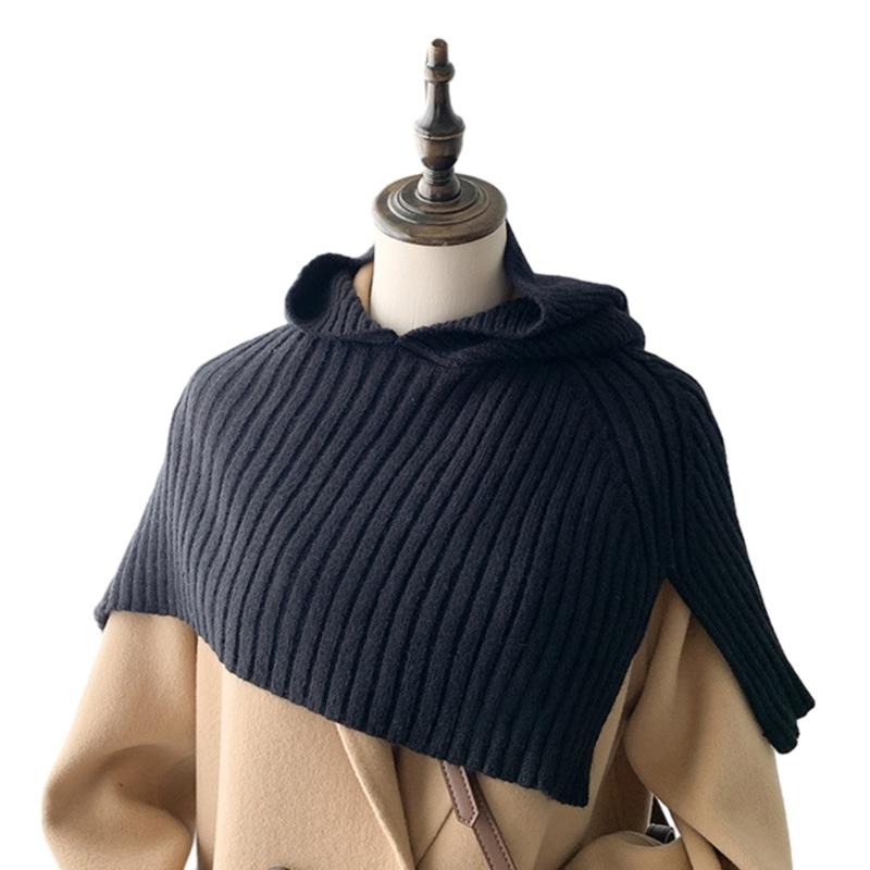 

Warm Hooded Shawl Hat for Female Neck Scarf Hat Cold Weather Scarf Hat InsStyle Handmade Crochet Cape Women Accessories чорний