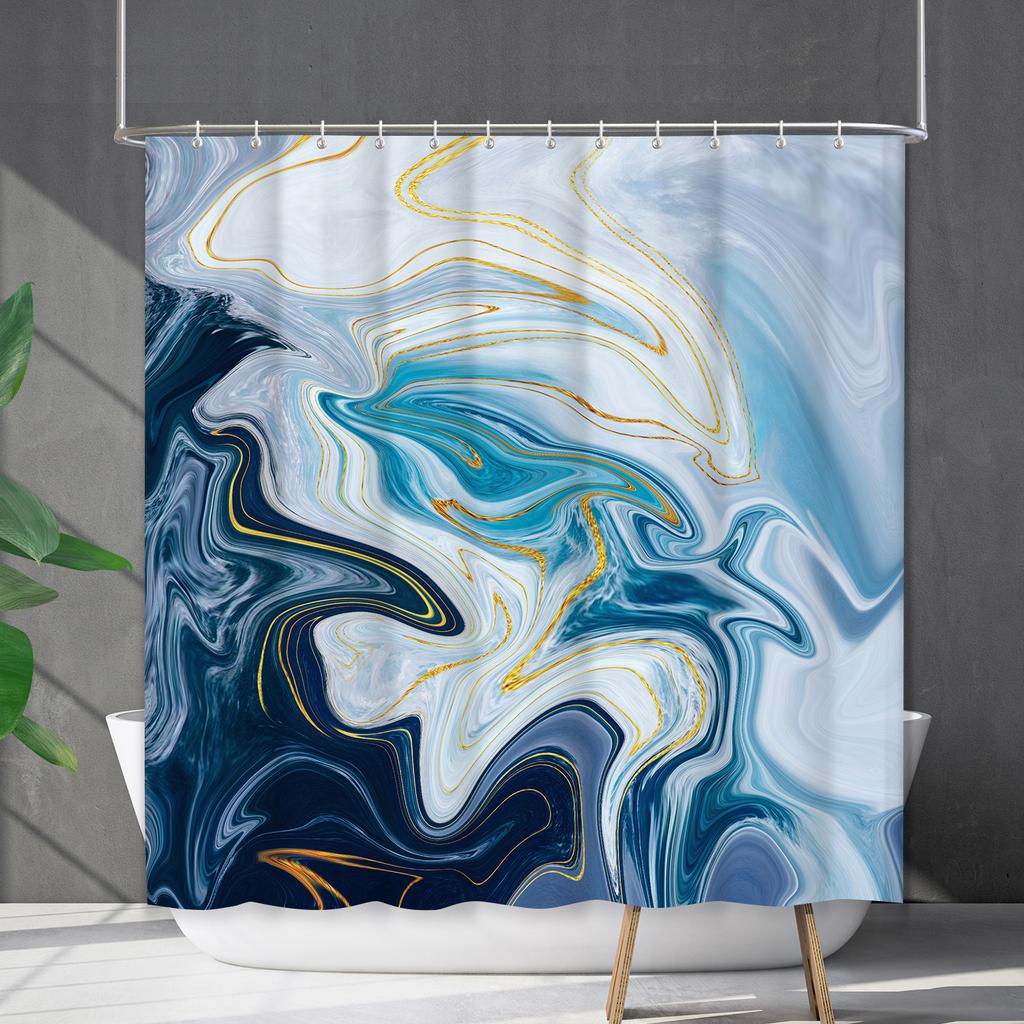 Shower Curtain Waterproof And Mildew-Proof Marble Pattern Bathroom Curtain Shower Curtain Partition Curtain Free Of Punching