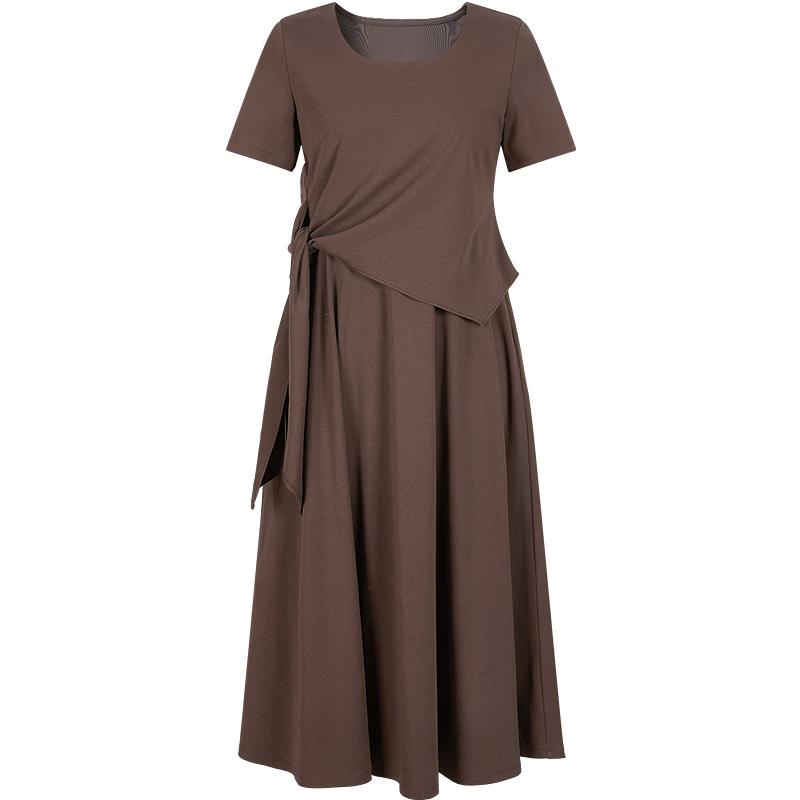 Jiu Zi Anna Kou Elegant Romantic Belted Faux Two-piece Dress L