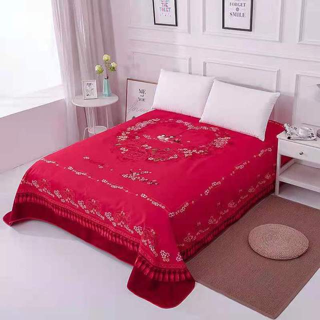 

Thicken Brushed Flat Sheet Soft Sanding King Size Bed Sheet Red Wedding Bed Sheet for Cozy Sleep 245x245cm