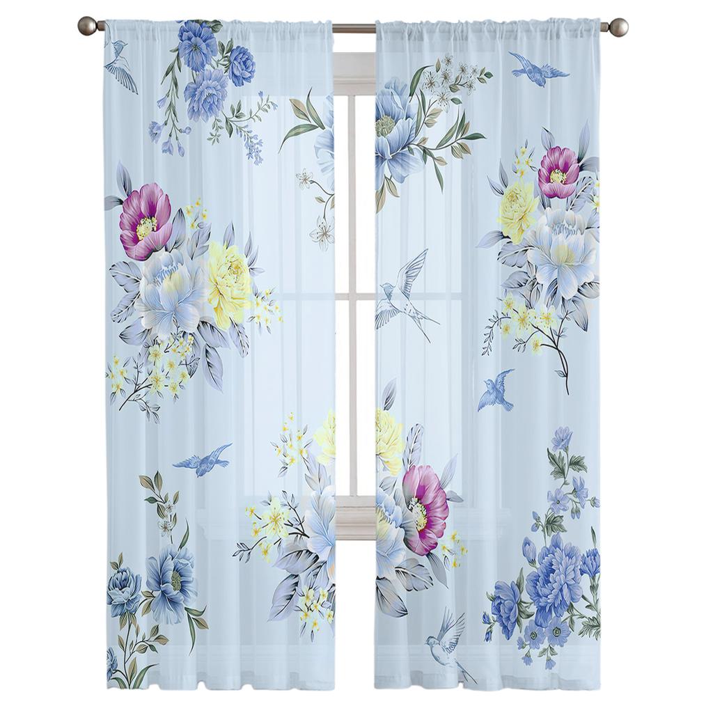 Flower Bird Leaf Sheer Curtains For Living Room Bedroom Kids Room Tulle Window Treatment Drapes