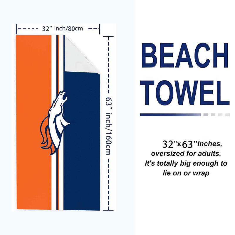 Denver Broncos Print Beach Towel, Large Soft Quick Dry Towel for Beach Camping Swimming