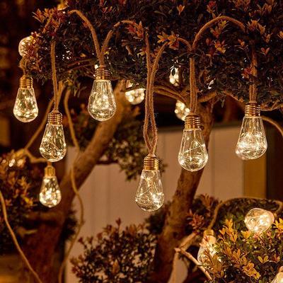 Luz de Cuerda de Yute Solar Impermeable: Lámpara de jardín de alambre de cobre para ambiente exterior