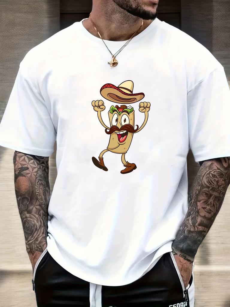 Pánské letní tričko s grafickým potiskem tacos, krátký rukáv, pro každodenní nošení, s potiskem tančícího tacos