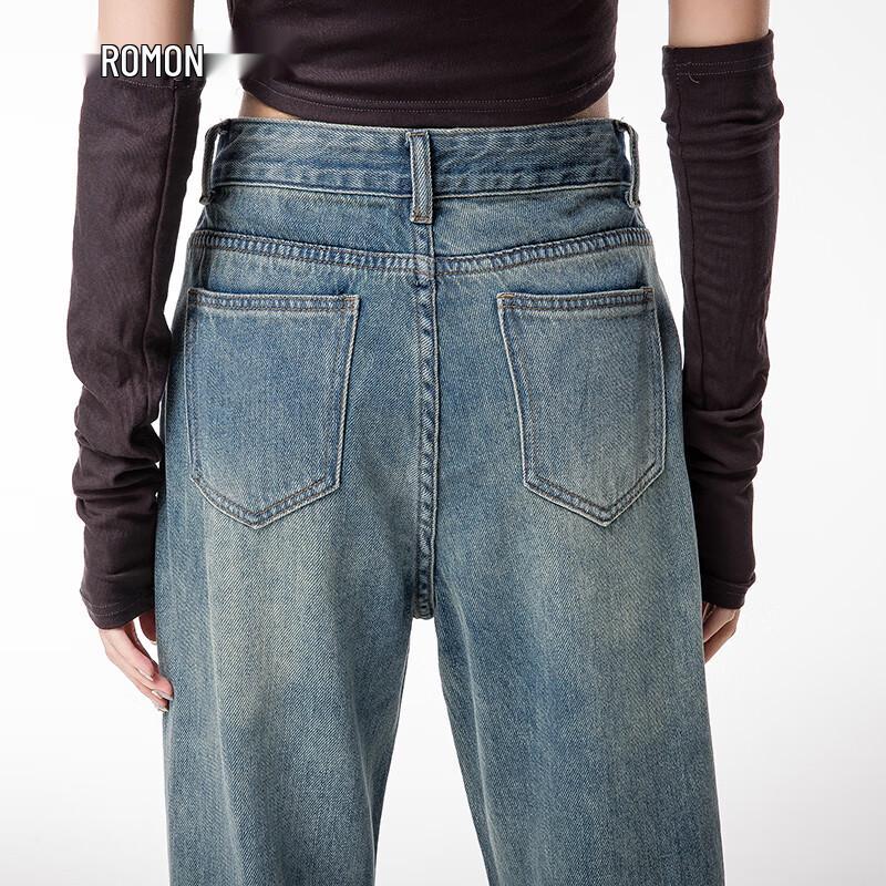 Romone Vintage Washed High-Waist Wide-Leg Jeans