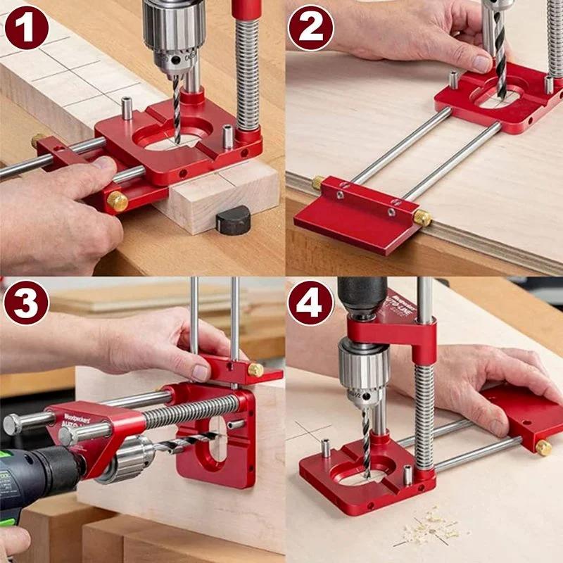 Drilling Locator Precision Woodworking Drilling Locator Household Alloy Steel Woodworking Drilling Guide Tool DIY Furniture Tool