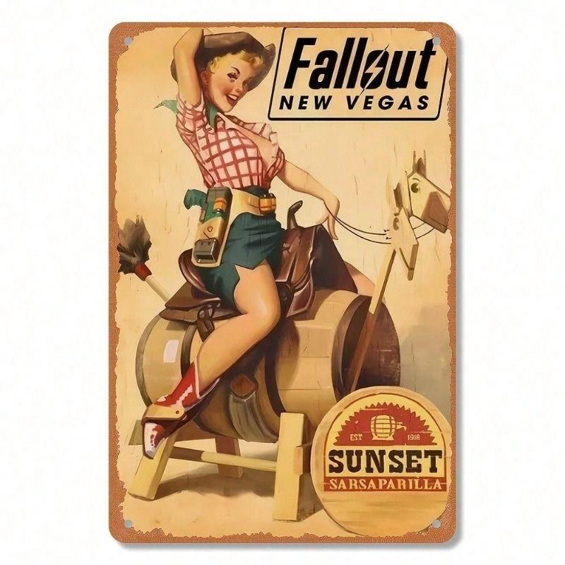 

Fallout New Vegas Cowboy Boots Metal Poster Wall Art 8x12 Inch for Bar