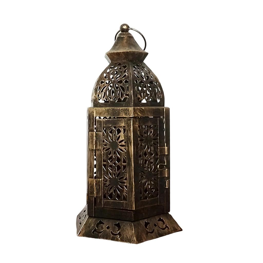 Middle Eastern Iron Candle Stand Removable Door Feature for Quick Candle Change Desk Display Ornament