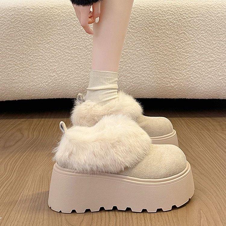 

Thick-soled fluffy shoes cotton shoes velvet snow Birkenstocks shoes wear winter new bag head half slippers 35【foot length 22.5cm】