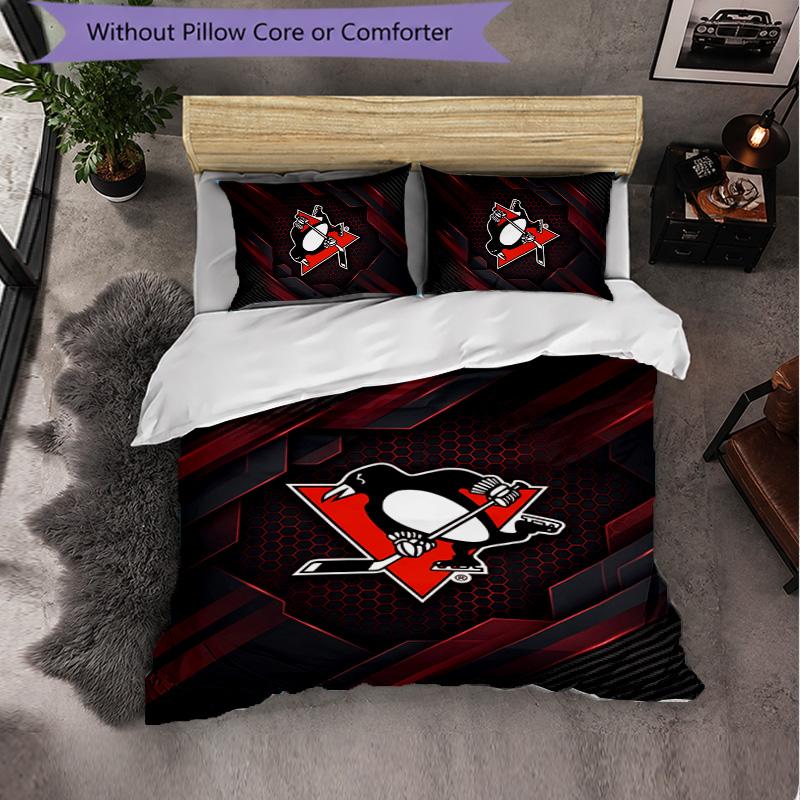 Pittsburgh Penguins Pattern Microfiber 3Pcs Bedding Set Decor Duvet Cover Set For Bedroom Home Use