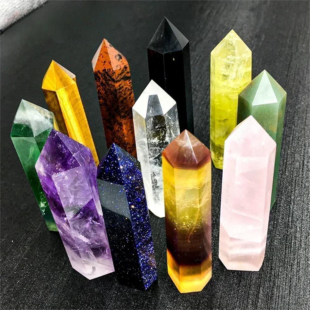 Natural Stone and Crystals Point Wand Witchcraft Rose Quartz Amethyst Home Decoration Mineral Stones Crafts Room Aquarium Decor AVE
