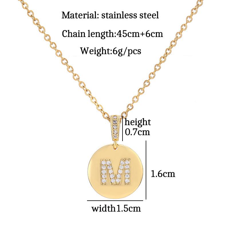 Letter Necklace Fashion 26 One Letter Copper Inlaid Cubic Zircon Vacuum Plating Stainless Steel Chain Necklace