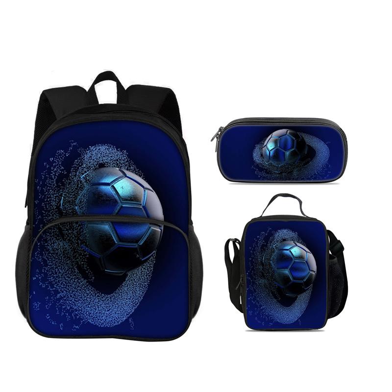 Fußball neue runde Fronttasche Rucksack Federmäppchen, Kühlpack, 3er-Set, der beste Begleiter für Schüler und Schülerinnen in der Schule