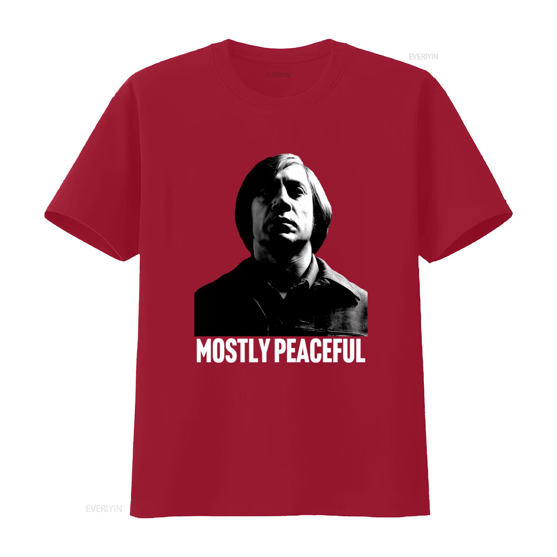 

Mostly Peaceful No Country for Old Men Anton Chigurh Heavy Cotton T shirt vintage Washed fashion streetwear Casual Stretched S