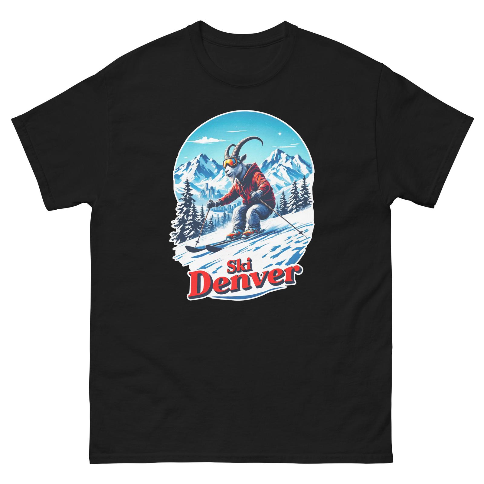 Ski Denver Mountain Goat Skiing Skier Animal T-Shirt S