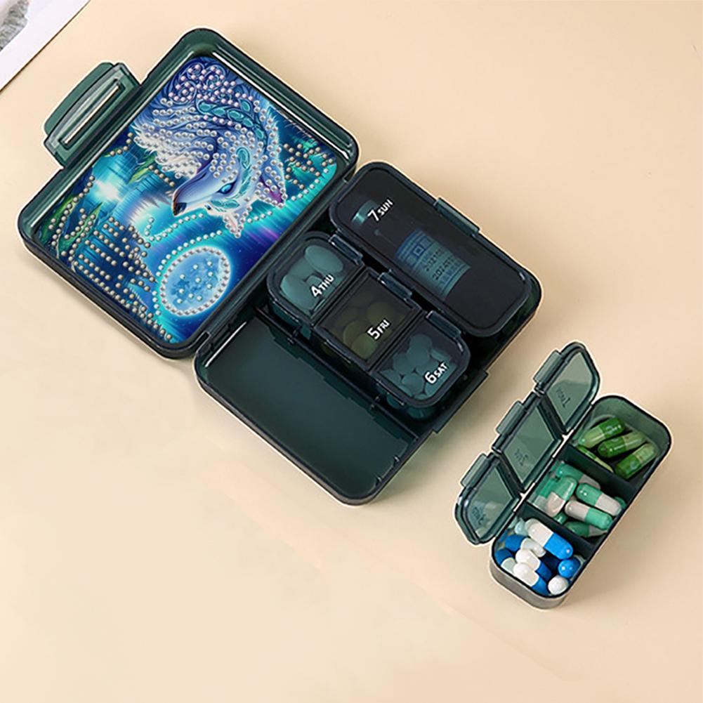 Diamond Art Pill Box Mini Travel Portable Storage Box Rectangular Medicine Box Diamond Painting DIY Blingbling Pill Case Pastill