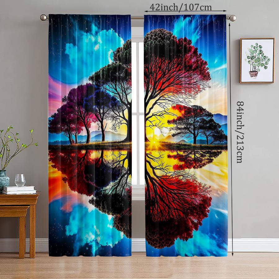 Tree Reflection Pattern Printed Curtains Pole Bag Christmas Decorations Daily Home Room Curtain Made Of Polyester Washable