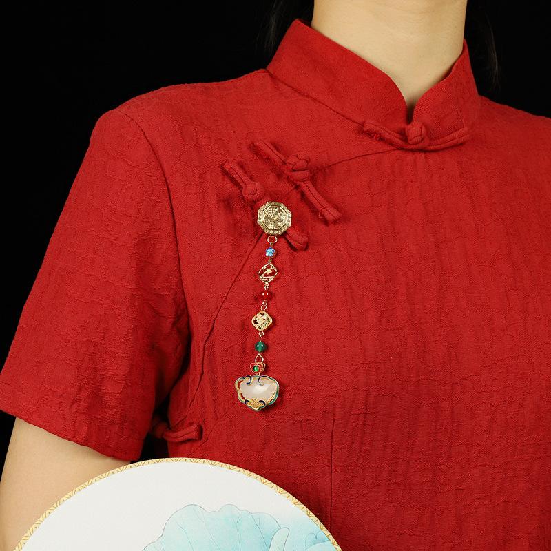 Yulouchun design cheongsam press pendant Chinese style retro long fringed jade pendant accessories women