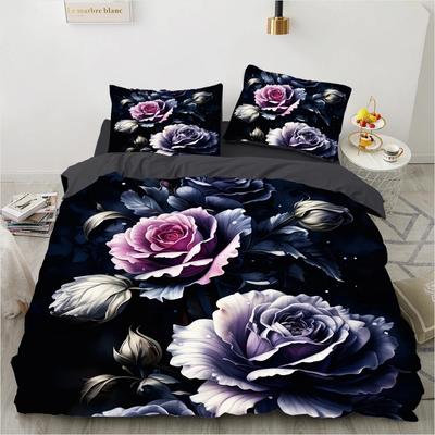 Copripiumino di Lusso Floreale Esotico Europeo Design Set Letto 3d Piumone Retro Set Biancheria da Letto per Camera da Letto Nero Misura DEEUUS