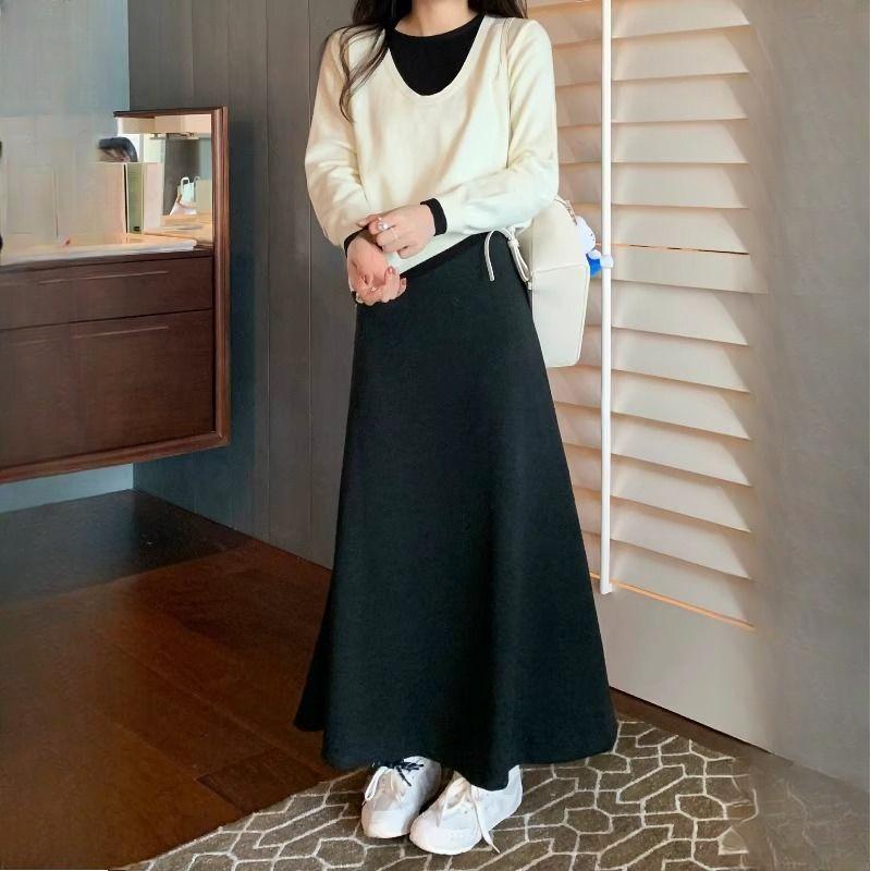 Grå High-End Dam Högmidjad A-linje Sjöjungfru Halvkjol Elastisk Midja Slim-Fit Elegant Stil för Vår Höst Vinter