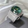 Solitaire Green Color Moissanite Diamond Ring Sterling Silver Party Wedding Band Rings for Men Engagement Jewelry