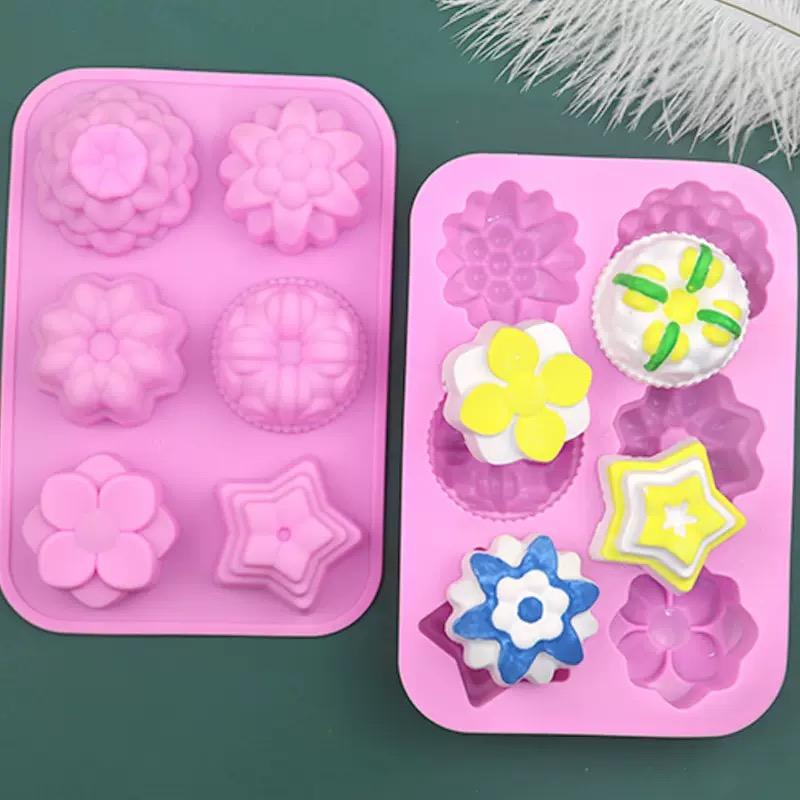 6 Holes Flowers Cake Mold DIY Chocolate Pudding Pastry Silicone Mold Baking Cake Decoration Accessories Soap Molds
