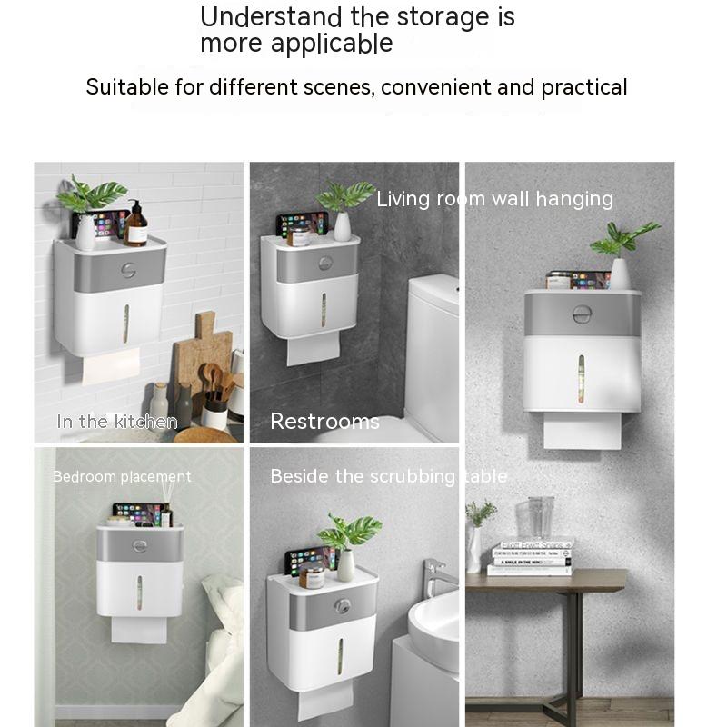Toilet Tissue Box Toilet Paper Rack Toilet Wall-Mounted Creative Punch-Free Waterproof Toilet Paper Tissue Roll Box