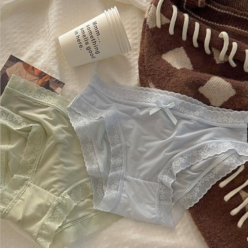 6PCS Seamless Women's Underwear Ice Silk Mid-Waist Breathable Pure Cotton Antibacterial Lace Triangle Mask Pants