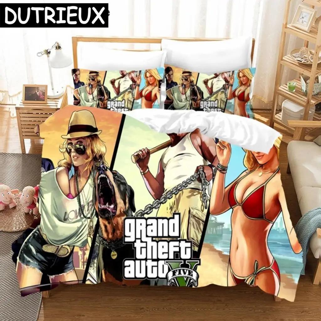 

Комплект постельного белья с принтом игры GTA Grand Theft Auto 5, пододеяльник с рисунком, наволочка Twin Queen King Size, пододеяльник с рисунком аниме, постельное белье 70x133cm 2pcs