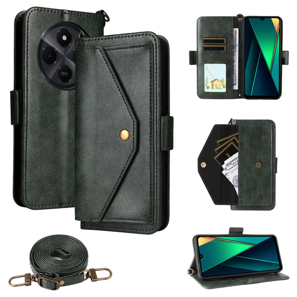 Leather Case For Xiaomi Redmi A4 5G/14C 4G/14R 5G/Poco C75 4G Magnetic Closure Wallet Stand Phone Cover with Crossbody Strap