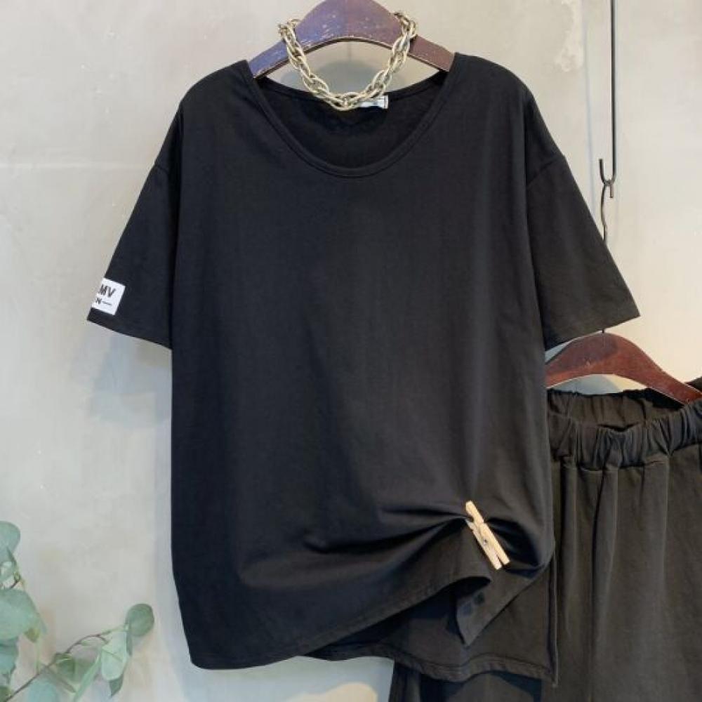 C S In The Room Regi paTCh SliT ShorT Sleeve T ShirT And panTS SeT 2Color C