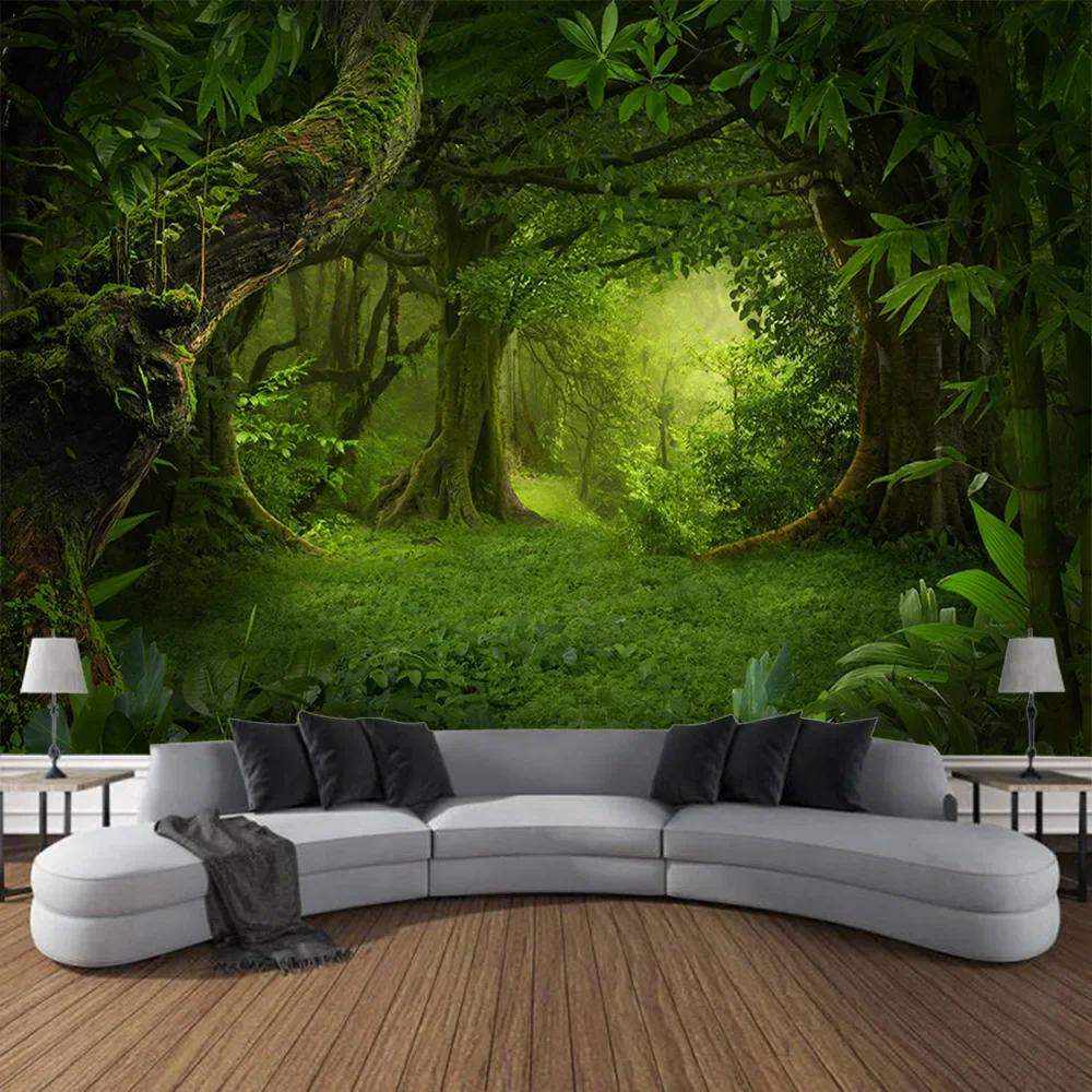 Large 3D Printed Tapestry Green Forest Landscape Wall Hanging Cloth Hippie Bohemian Home Art Decoration Living Room Wall Decor