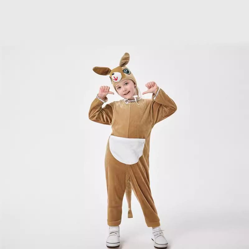 Halloween Children's Kangaroo Animal Costume Cute Men and Women Spring and Autumn Velvet Cartoon Animal Onesie To Keep Warm