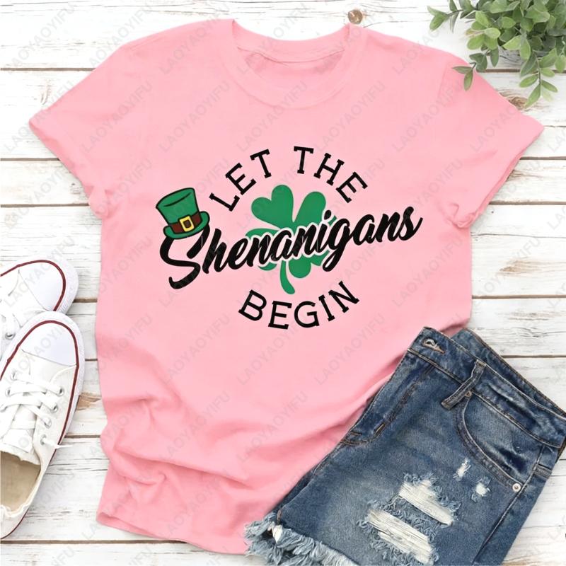 

St Patricks Day Shenanigans Unisex Adult Cotton Tshirts Funny Shamrock Minimalist Oneck Printed Unisex Tops Clothes For Women 4XL