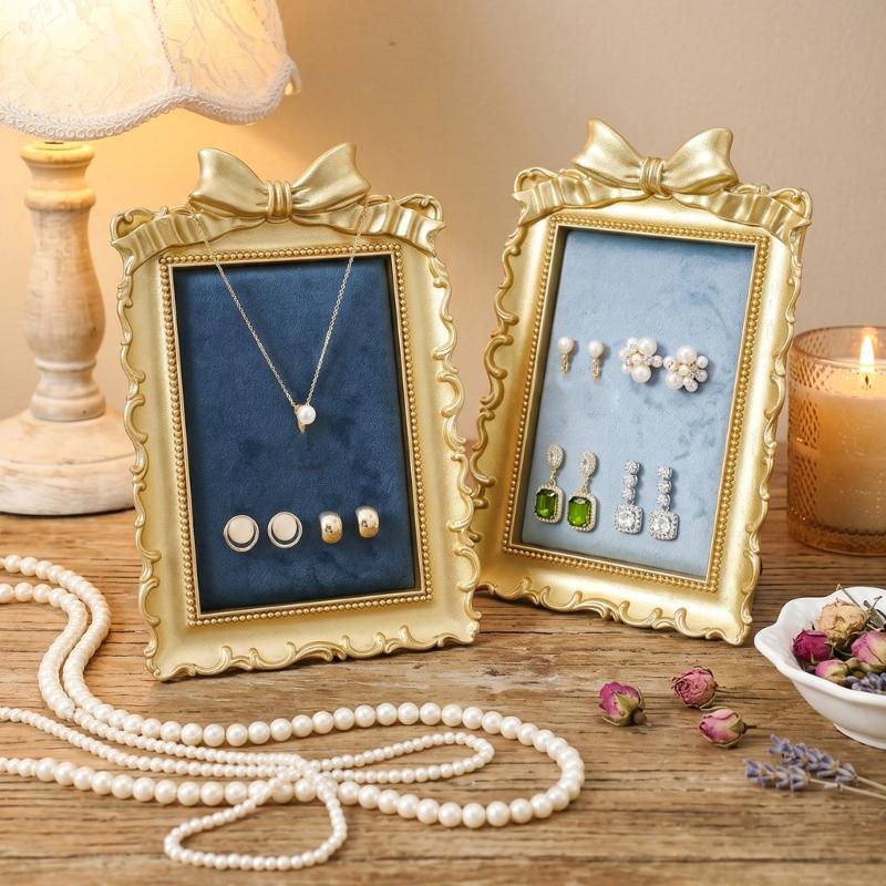 Tabletop Jewelry Display Stand with Soft Lined Panel and Frame for Necklaces Earrings Rings, Home Organization