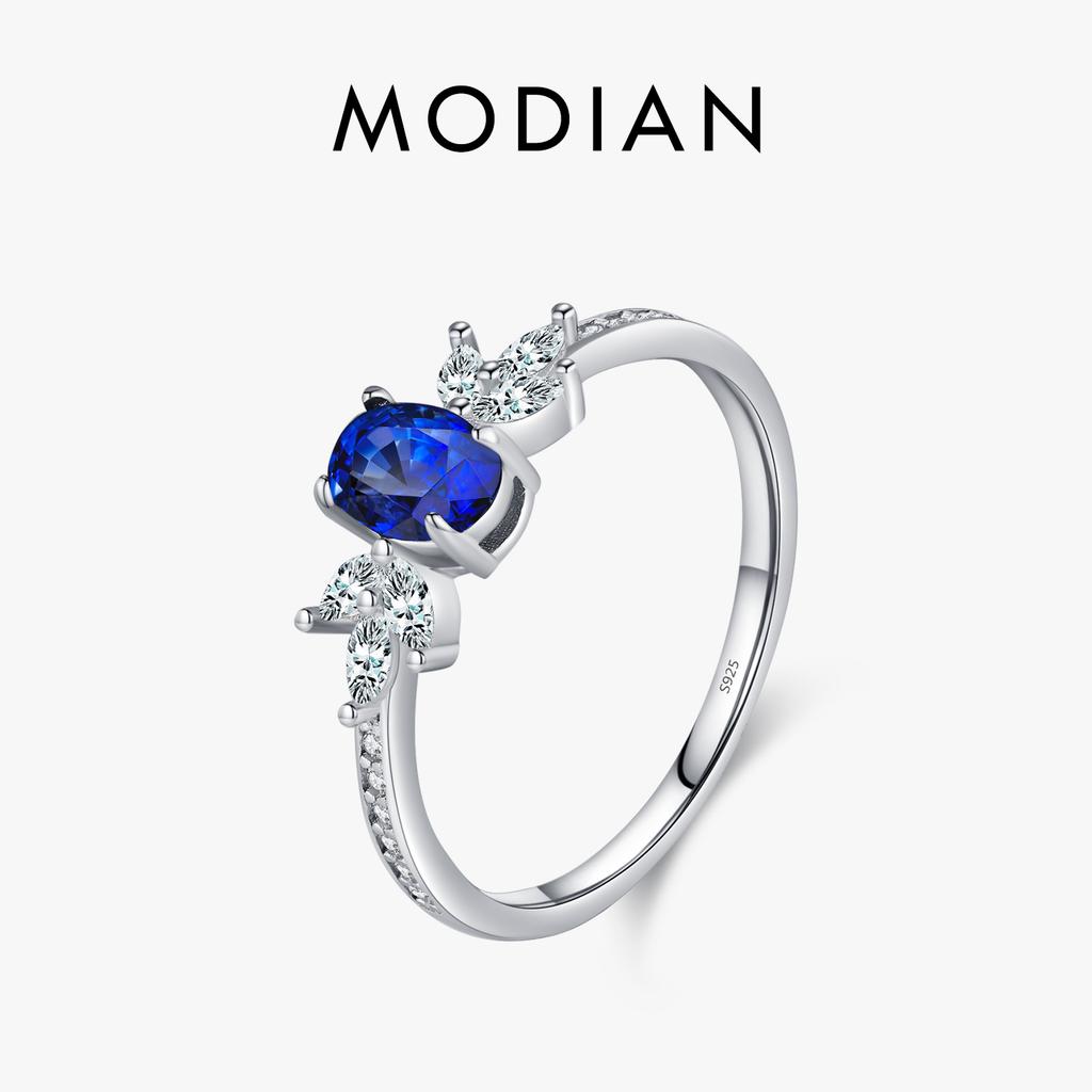 925 Sterling Silver Classic Oval Royal Blue Cubic Zirconia Ring For Women Wedding Engagement Statement Fine Jewelry