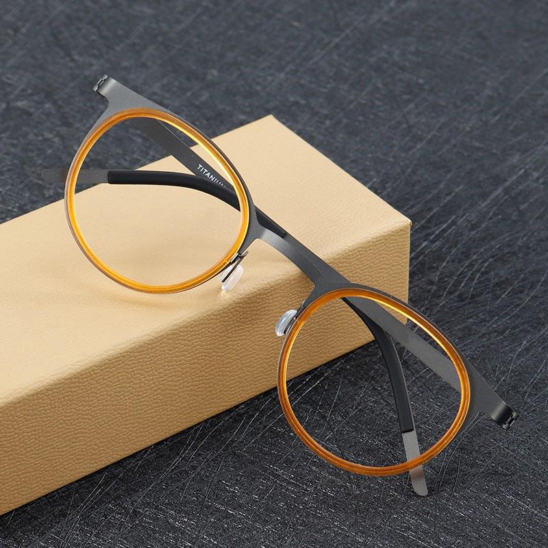 

Denmark Brand Replica Ultra Light Pure Titanium Screwless Eyeglasses Frame Round Mirror Ring Separation Men Eyewear Glsses Demo Lens