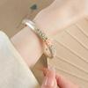 Pear Blossom and Begonia Engraved with Gold Enamel, Hollow Open Bracelet for Women, Plated with Pure Silver, Non-Fading, Exaggerated Design