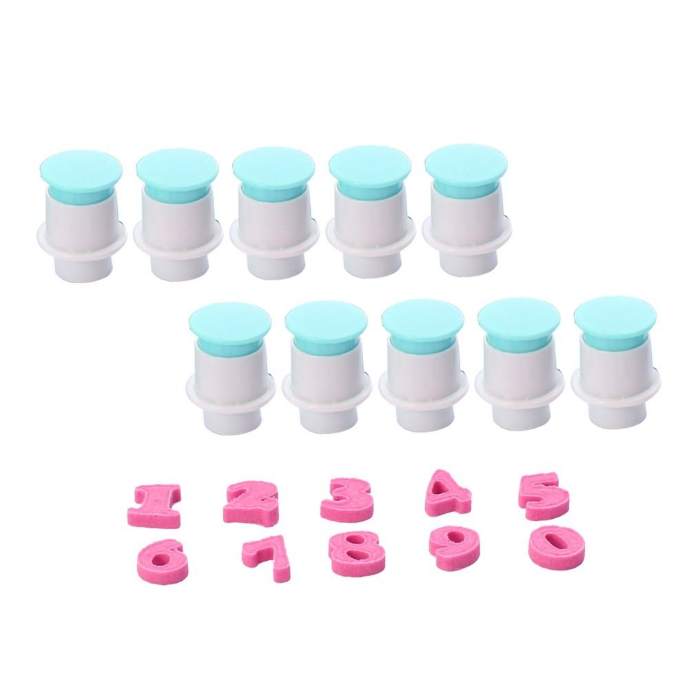 10PCS Food Grade Plastic Number Cookie Stamp Spring Plunger Cake Decorating Cutter Cake Decorating