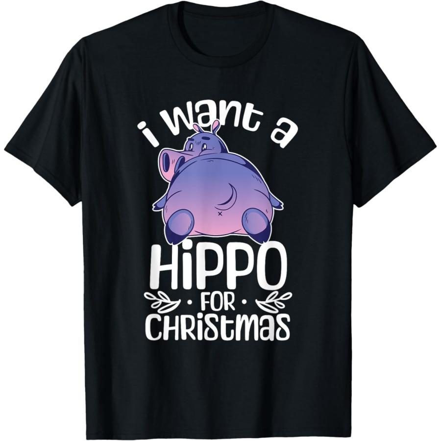 

I Want A Hippo For Christmas Hippopotamus Hippos Cute T-Shirt XXXXXL чёрный