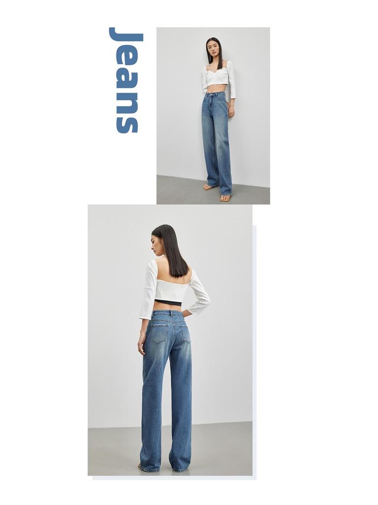 Retro High Waisted Wide Leg Blue Jeans for Women - Slimming and Loose Fit