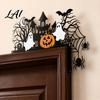 Indoor Halloween Party Supplies Door Topper with Castle Ghost Pumpkin Spider and Bat Silhouette 2D Flat Three Dimensional Hanging Acrylic Corner