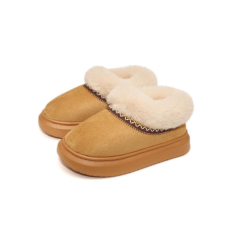 New couple big hair cotton slippers winter home thickened plush warm cotton shoes thick sole non-slip