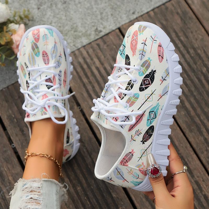 Fashion 2025 Autumn Shoes for Women Fashion Printed Women's Sneakers Casual Lace-up Platform Shoes Light Breathable Ladies Running Shoes