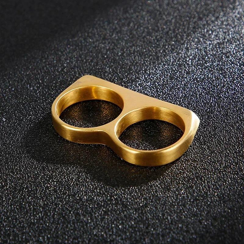 Men's Double Finger Brass Knuckles Ring Hip Hop Fashion Jewelry Gift Black Gold Silver Color