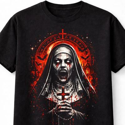 Dämonische Nonne Gothic Horror Halloween Grafik Unisex T-Shirt